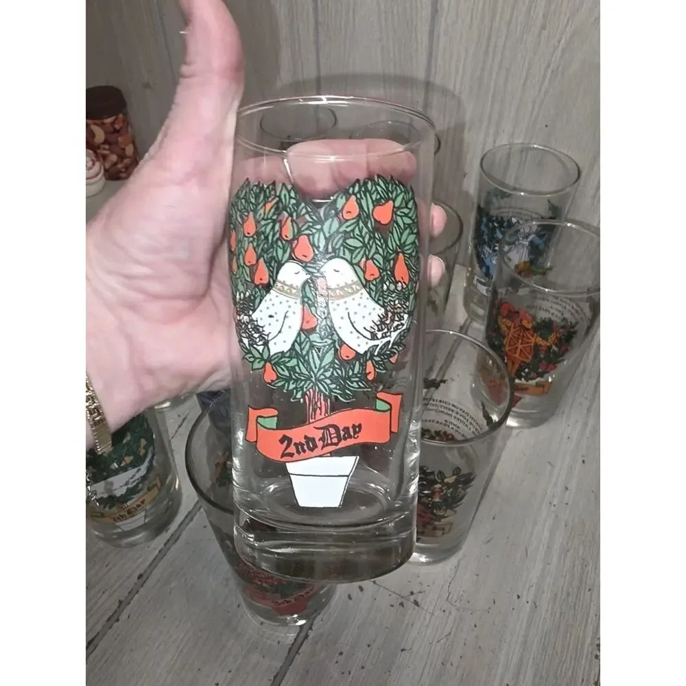 Vtg Indiana Glass 12 Days Of Christmas Glasses 12oz With Box Barware Holiday
